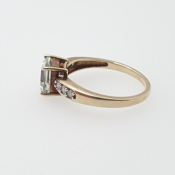 Vintage 9ct Gold Ring Amethyst Diamond Ring Green… - image 5