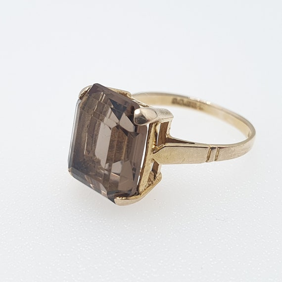 Vintage 9ct Gold Smoky Quartz Ring Large Cut Gems… - image 2