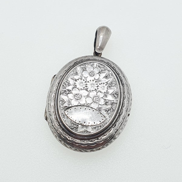 Pendentif médaillon ovale victorien antique en argent massif grande fleur florale vintage solide des années 1800 photo photo femme bijoux dames bijoux