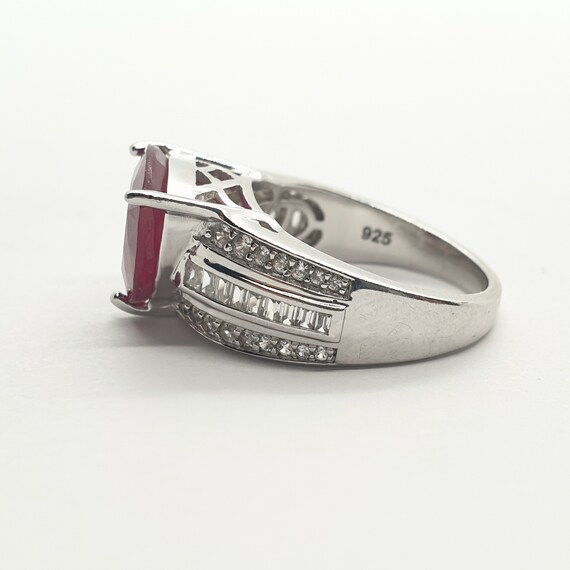 Modernist Sterling Silver Ruby Ring Trillion Cut … - image 4