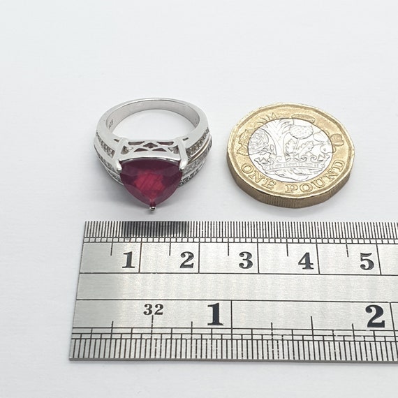 Modernist Sterling Silver Ruby Ring Trillion Cut … - image 8