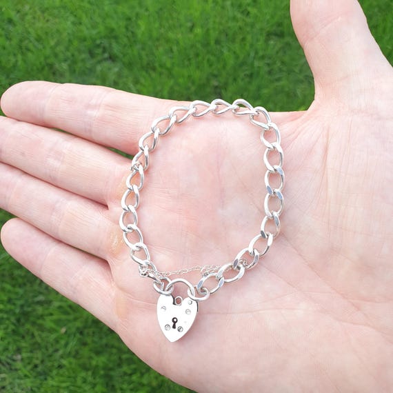 Vintage Sterling Silver Bracelet Curb Link Chain 13.5g Links Heart 