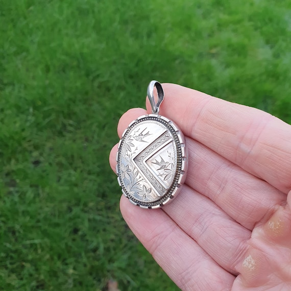 Antique Victorian Solid Silver Bird Locket Pendan… - image 2