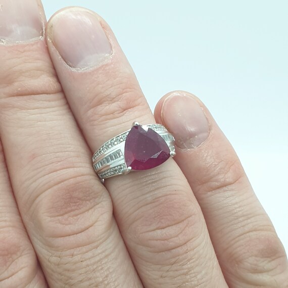 Modernist Sterling Silver Ruby Ring Trillion Cut … - image 3
