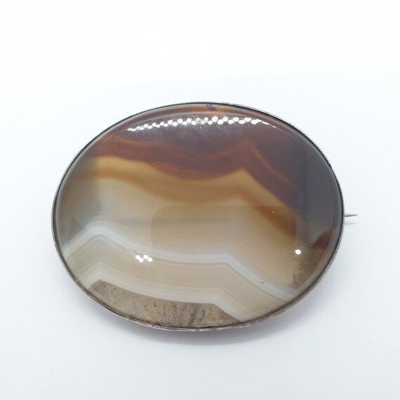 Antique Solid Silver Brooch Scottish Banded Agate… - image 3