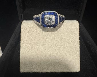 Sterling Silver Sapphire Ring Size 8 With Cz Center Stone