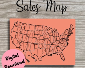 Etsy Sales Map, United States Sales Map, Small Business Sales Map, Sales Map Printable, Procreate Map, Digital Sales Map, Digital Download