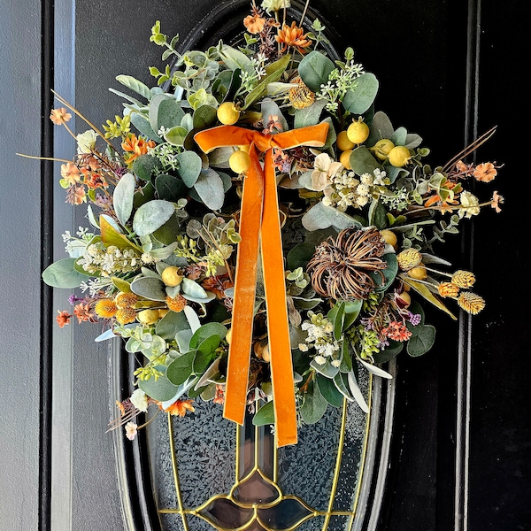 Modern Farmhouse Wreath For Autumn,Fall Farmhouse Wreath,Autumn Wreath With Berries,Housewarming gift,Gift