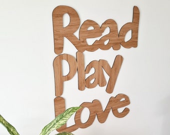 READ,PLAY,LOVE Sign/ Child's room or Nursery Sign/ bookshelf Sign/Library Sign/ Kids sign for Bookshelf