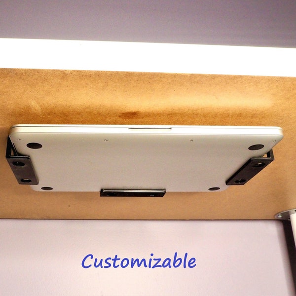 Under Desk Laptop Holder, 2 Sizes Add On Under Table Laptop/Keyboard Storage, Special Design With #6 Screws Included