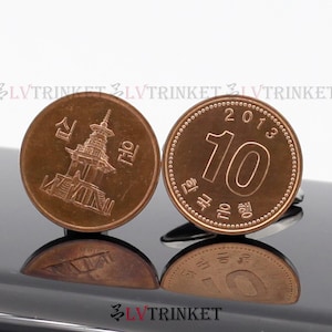 Stainless steel 10 won cufflinks, coin cufflinks