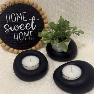 Handmade tea light candle holder set of 3 small ceramic candle holder for side table Nordic decor gifts under 15 in black matte finish