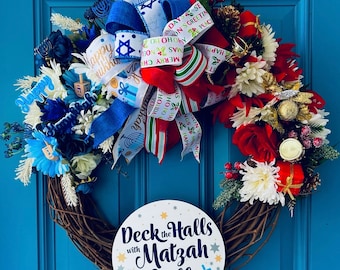 Deck the Halls with Matzah Balls GRAPEVINE VERSION Wreath, Chrismukkah, Christmas and Hanukkah, Everything Holiday Wreath