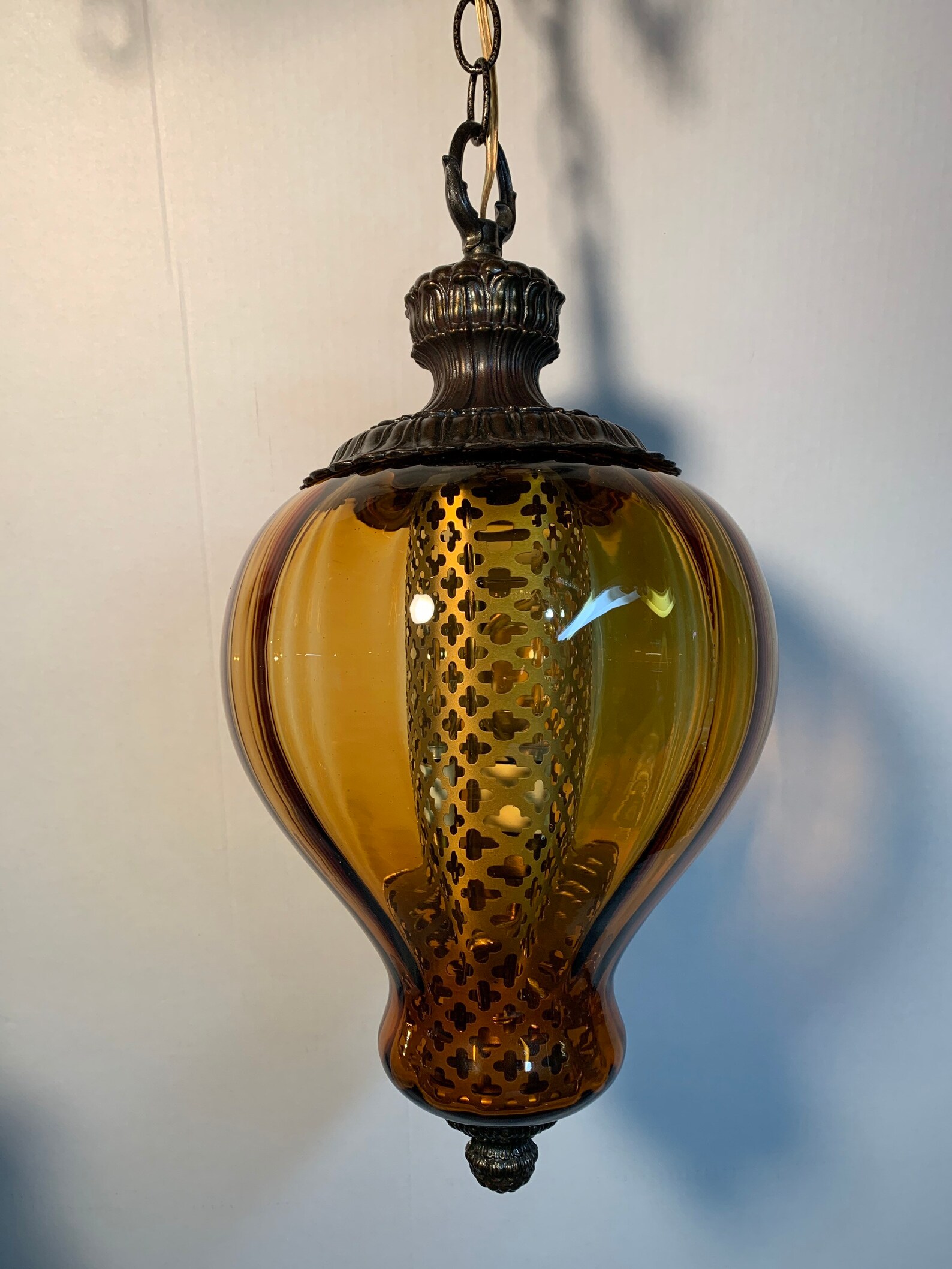 Amber glass vintage hanging swag lamp light Etsy
