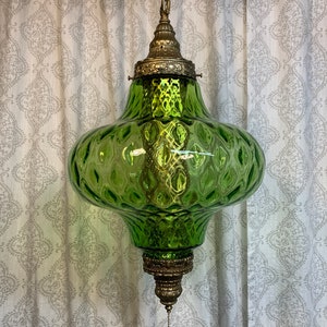 Real Green glass vintage hanging swag lamp light