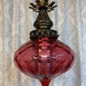 Real pink glass vintage mcm hanging mini swag lamp light