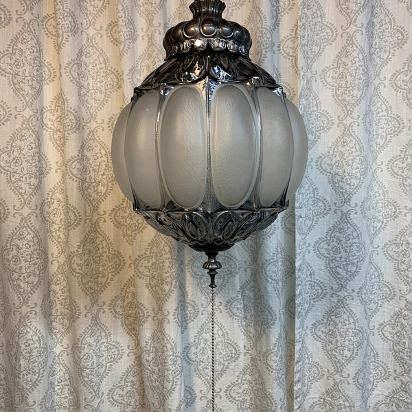 10” clear/frosted glass vintage hanging swag lamp light