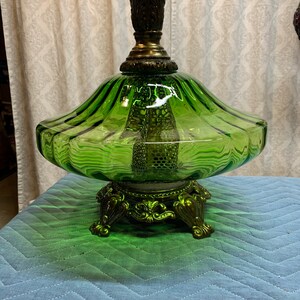 Large 13” wide real green glass Desk/mood lamp