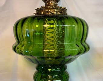 Large 13” wide real green glass vintage swag lamp light