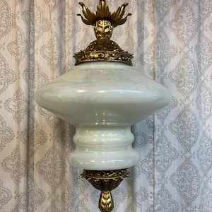 Nice Vintage Swag Lamp with real iridescent white glass.