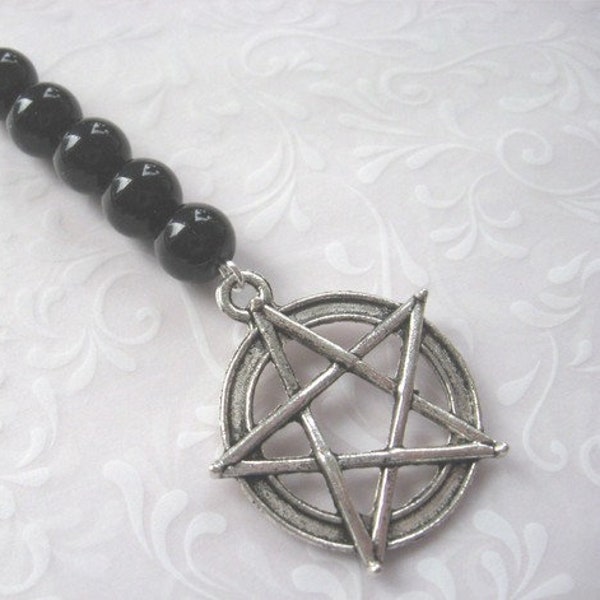 Wechselanhänger Pentagramm Amulett Edelsteine Achat schwarz Schutz Pentakel Glücksbringer  Magie