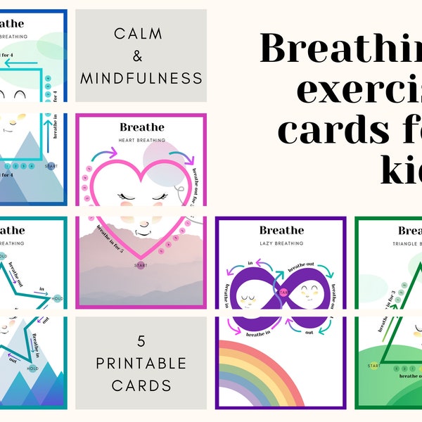 Activity cards for toddlers | Breathing exercise cards | Printable activity flashcards | Yoga breathing cards for kids | Deep breathing