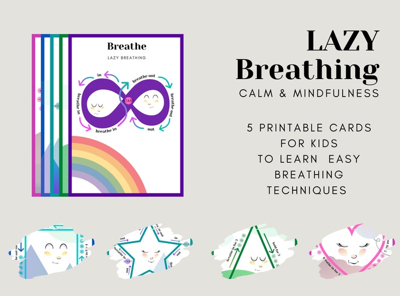 Activity cards for toddlers Breathing exercise cards Printable activity flashcards Yoga breathing cards for kids Deep breathing image 3