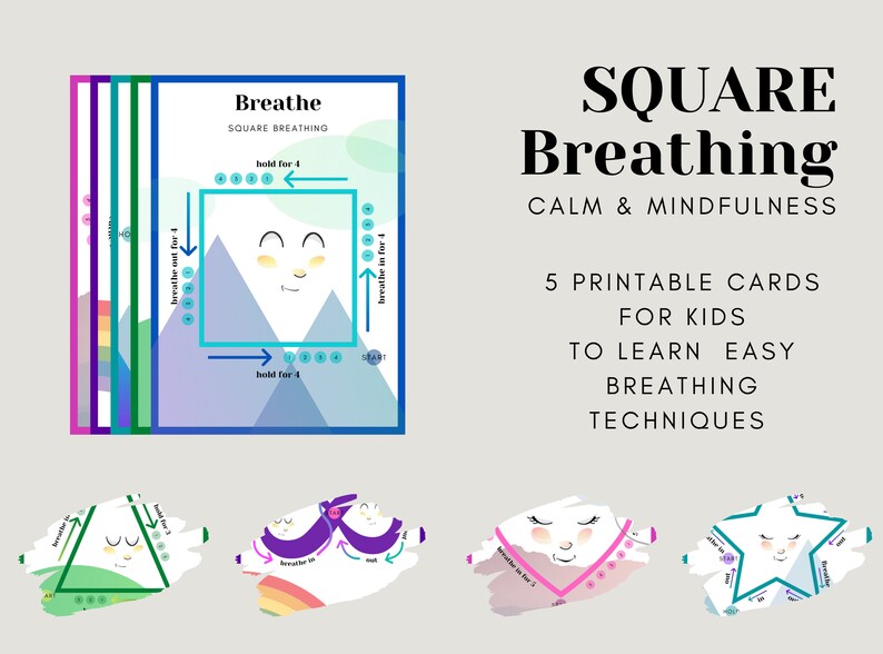 Activity cards for toddlers Breathing exercise cards Printable activity flashcards Yoga breathing cards for kids Deep breathing image 4
