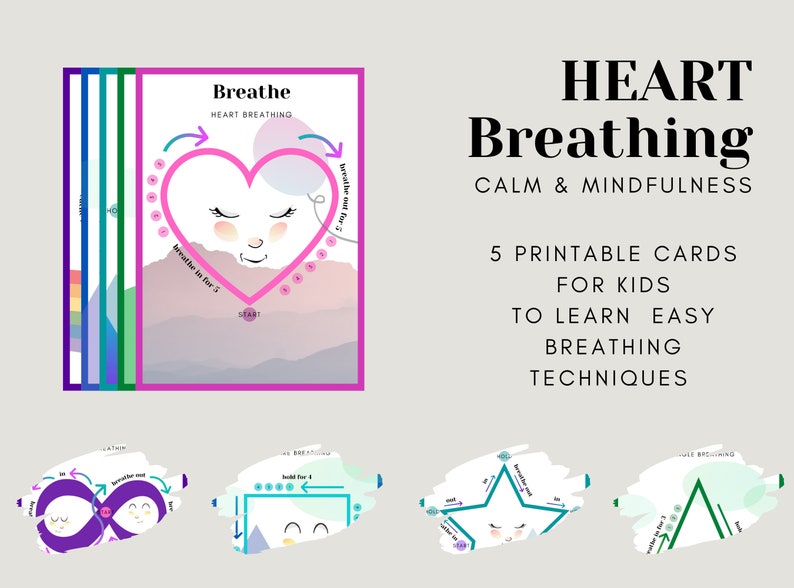 Activity cards for toddlers Breathing exercise cards Printable activity flashcards Yoga breathing cards for kids Deep breathing image 2