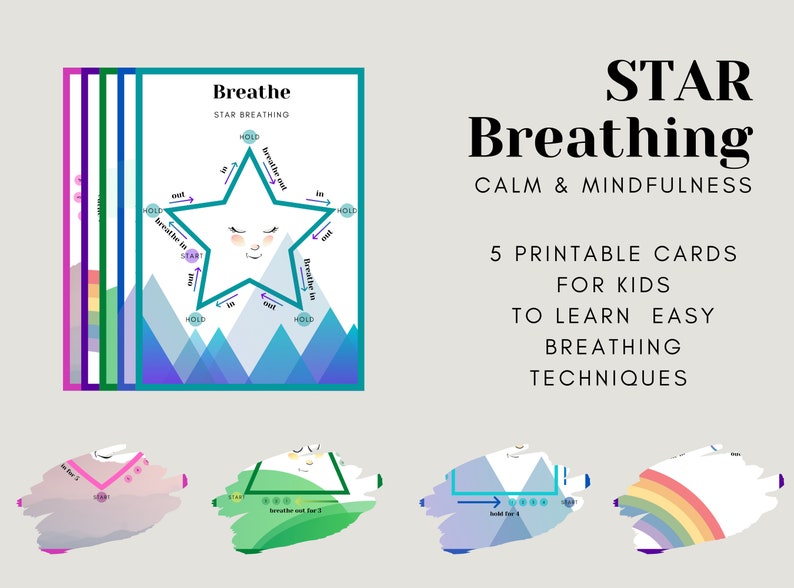 Activity cards for toddlers Breathing exercise cards Printable activity flashcards Yoga breathing cards for kids Deep breathing image 6