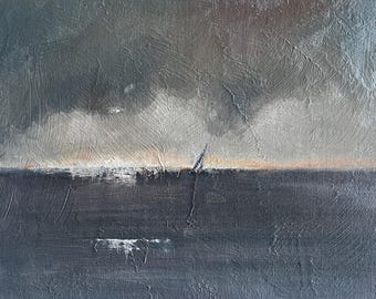 Velero en medio de una tormenta / Pintura original al óleo sobre lienzo de Vernon Lintern / Arte para el hogar y la oficina
