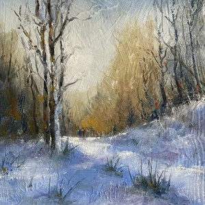 Sendero de nieve / Óleo original sobre pintura de cartón de Vernon Lintern / Arte para el hogar y la oficina