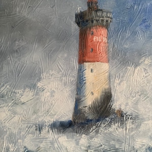 Phare des Pierrers Noires France | Original Oil on Canvas Board Painting by Vernon Lintern | Art for The Home & Office