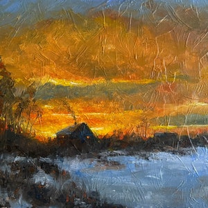 Fire In The Sky | Original Oil on Canvas Board Painting by Vernon Lintern | Art For The Home & Office