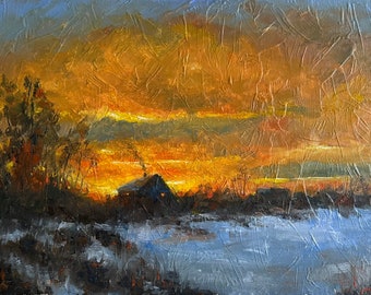 Fire In The Sky | Original Oil on Canvas Board Painting by Vernon Lintern | Art For The Home & Office