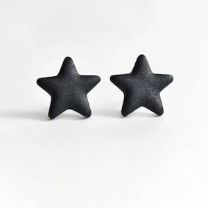 Black Star Stud Earrings - Polymer Clay Black Star Stud Earrings - Small Cute Minimal Black Stud Earrings - Gothic Celestial Clay Earrings