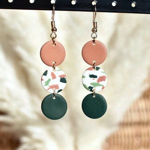 Terracotta and Dark Green Polymer Clay Earrings - Chic, Autumnal Terrazzo Dangle Earrings UK - Everyday Statement Earrings - Dangle Earrings