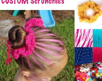 Handmade Scrunchie. Large or Small. Solid, Metallic, or Multi-Colored. Crocheted, Handmade.