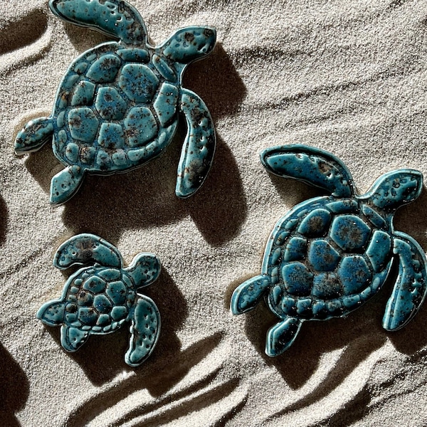 Ceramic Sea Turtle Mosaic Tile, Adult or Baby Turtle, Ocean Beach Reef Decor, For Crafting and Making Indoors or Out