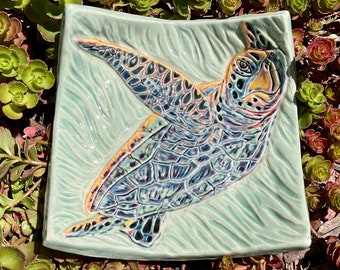 Sea Turtle Tray, Ceramic Handmade Soap dish. Wallet, Change, Keys,  Unique Ocean Décor Honu Art Pottery, Dishwasher and Food Safe