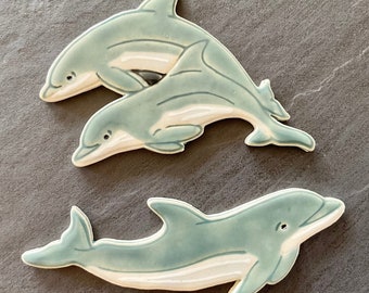 Ceramic Dolphin Mosaic Tile, Choose From Two Original Designs, Handmade and Glazed, Crafting or Making Indoors and Out