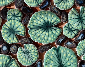 Lily Pad Mosaic Tile, Choose From Three Types, Original Design Handmade and Glazed Tiles, Pond Plants For Crafting and Making Indoors or Out