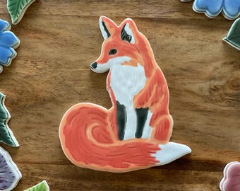 Ceramic Fox Mosaic Tile, Handcrafted Pottery Tile, For Crafting Indoors or Out