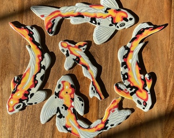 Fire and Ice Koi Mosaic Tiles, Five Original Designs, Handcrafted Ceramic Pond Fish, For Crafting and Making Indoors or Out