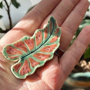 Caladium Leaf Mosaic Tile, Choose From Three Types, Each Completely Unique Hand Cut Ceramic, Tropical Jungle Rainforest Pink and green