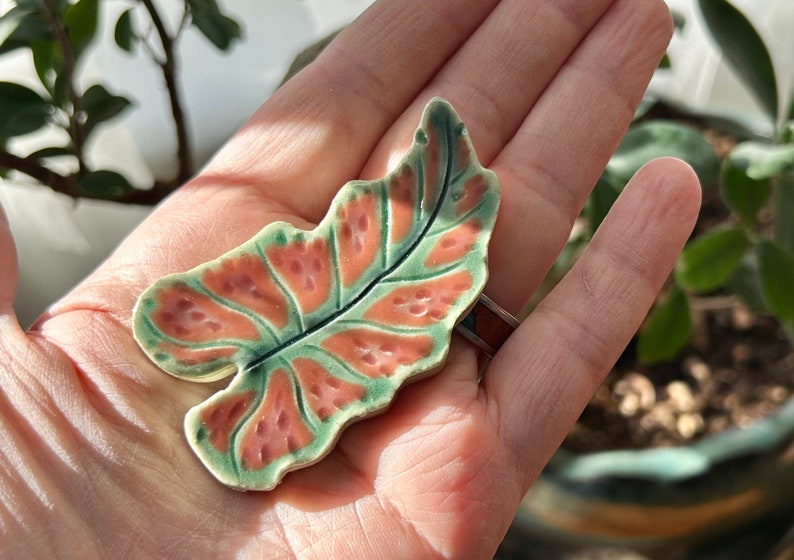 Caladium Leaf Mosaic Tile, Choose From Three Types, Each Completely Unique Hand Cut Ceramic, Tropical Jungle Rainforest Pink and green