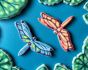 Dragonfly Mosaic Tile, Choose From Two Colors, Handmade and Glazed, Insect Pottery For Crafting and Making Indoors or Out