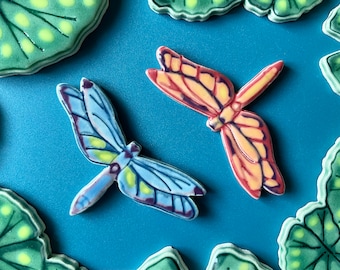 Dragonfly Mosaic Tile, Choose From Two Colors, Handmade and Glazed, Insect Pottery For Crafting and Making Indoors or Out