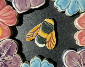 Handmade Ceramic Bumblebee Mosaic Tile: Original Design Garden Insect For Crafting