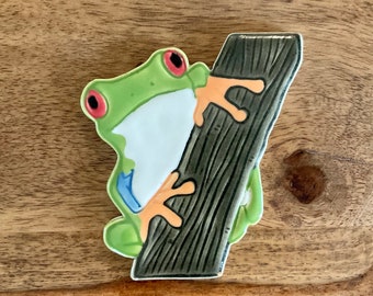 Handmade Ceramic Tree Frog Mosaic Tile: Original Design Tropical Jungle Decor For Crafting